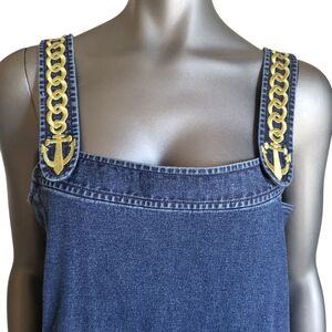 70B. NWT Bob Mackie Denim Blue Dress Jumper w/embroidered straps - Small